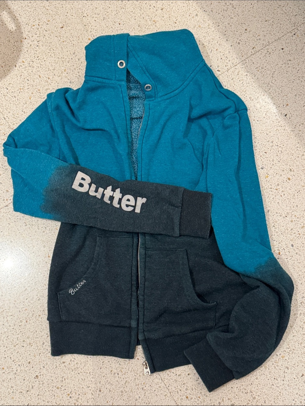 Butter Teal to Black Ombre Kids Zip Hoodie
